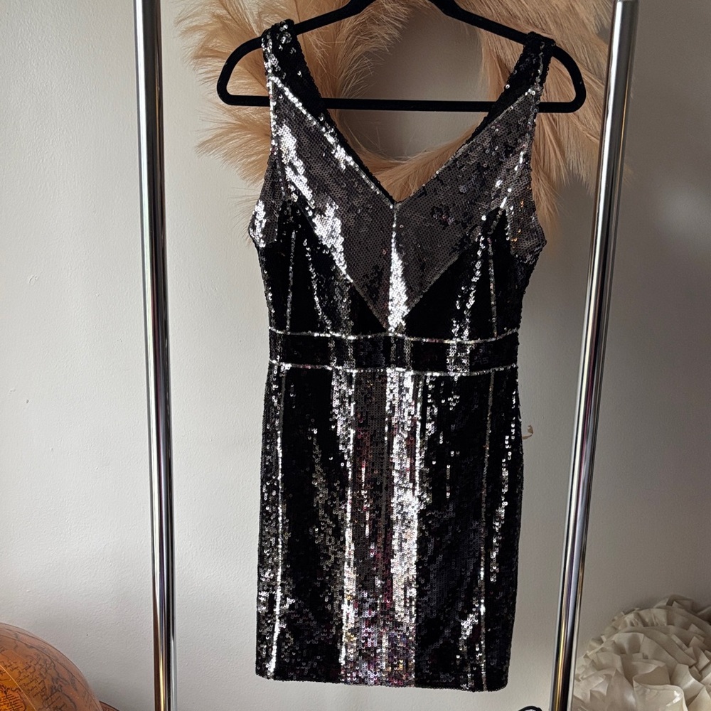 B Darlin Black and Silver Sequin Mini Dress